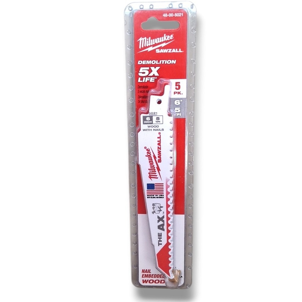 Milwaukee Sawzall The Ax 6" 5 TPI Demolition Blades 5 Pk 48-00-5021 New NIB